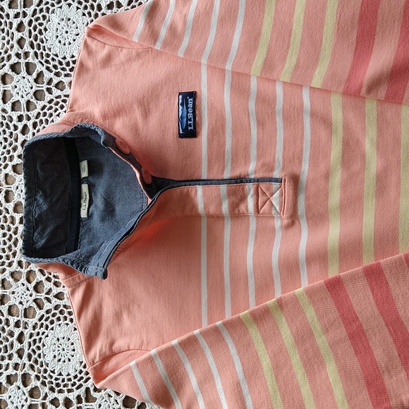 L.L Bean Women's X-Small Petite, Soft Cotton 4 Button Striped Rugby Pullover - Picture 8 of 8